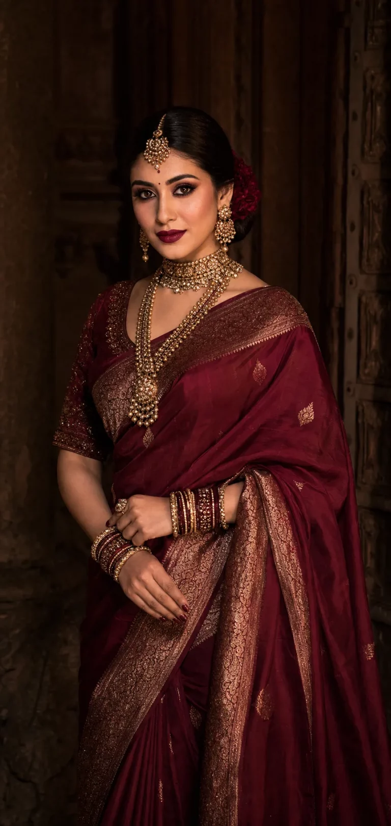 Cultural bridal styling in burgundy