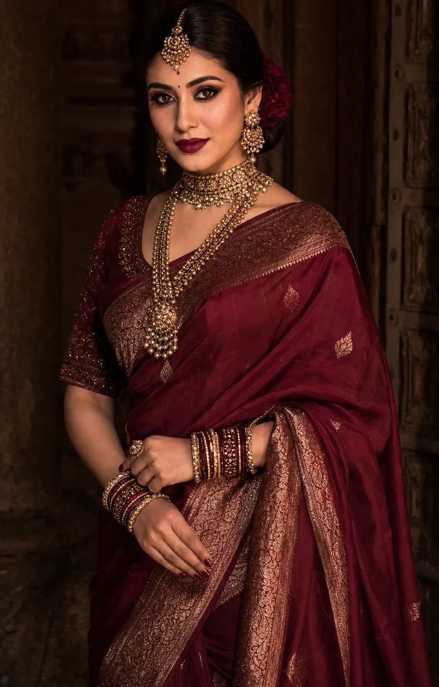 Cultural bridal styling in burgundy